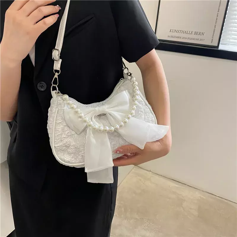 Perle Frauen tasche Retro Luxus Designer Handtasche Bogen Umhängetaschen Mode Leinwand Frauen neuen Trend weibliche Umhängetasche Geldbörse
