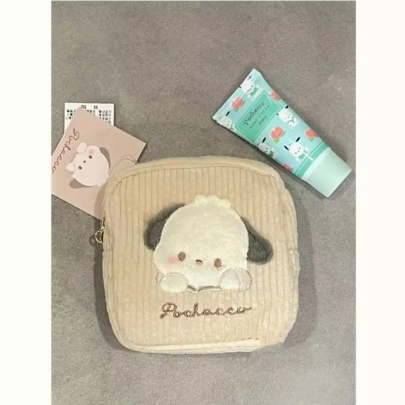 Cereja bordado Plush Lápis Bag, bolsa de papelaria, Bear Lambwool Pen Pouch, Cute School Supplies