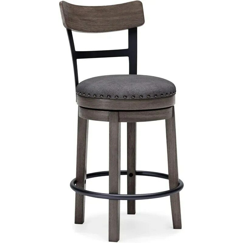 Барный стул, 24 дюйма, с мягкой обивкой, поворотный, из полиэстера, в повседневном стиле, 19 дюймов Ш x 18,5 дюйма Д x 37,25 дюйма в