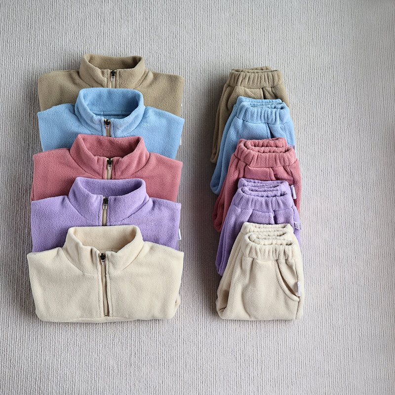 MILANCEL New Autumn Baby Sports Suit Toddler Fleece felpe con cappuccio in tinta unita completo per neonato 2 pezzi