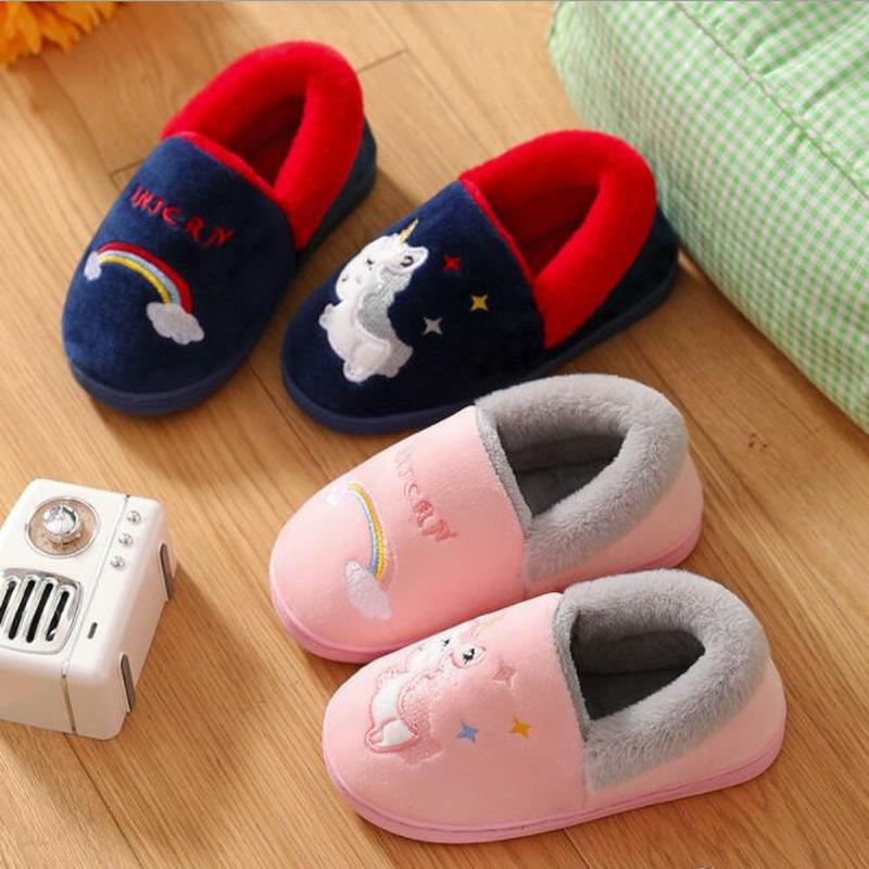 Novo unicórnio crianças chinelos para a criança meninos indoor sapatos de pele do bebê da menina slides de algodão flip flop quente casa inverno crianças chinelo