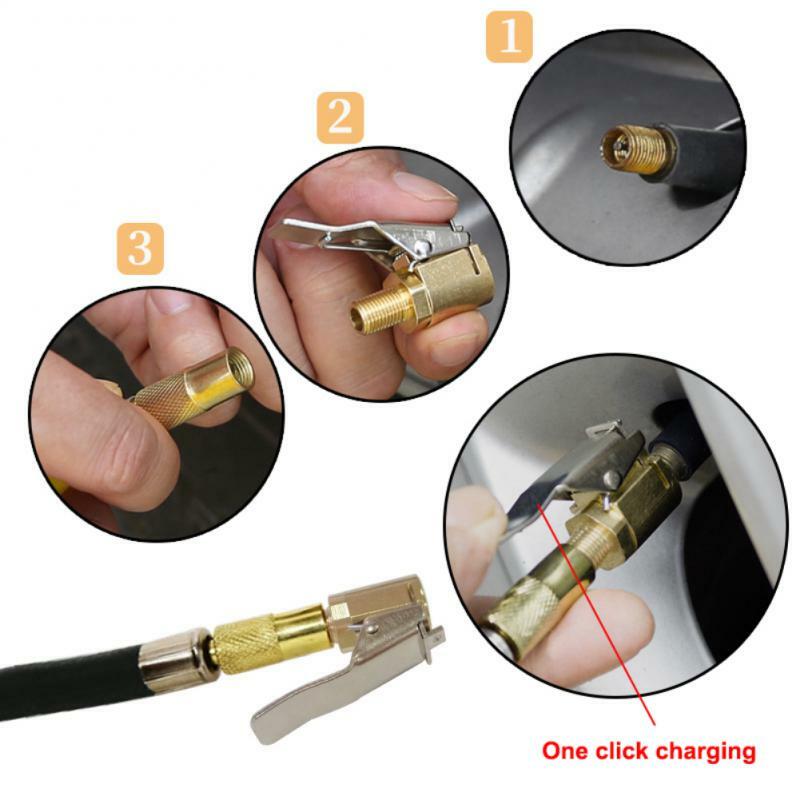 Car Tire Inflator Valve Connector Copper Tire Inflation Chuck 8mm Tyre Wheel  Valve  Tire Pressure Gauge Filling Nozzle