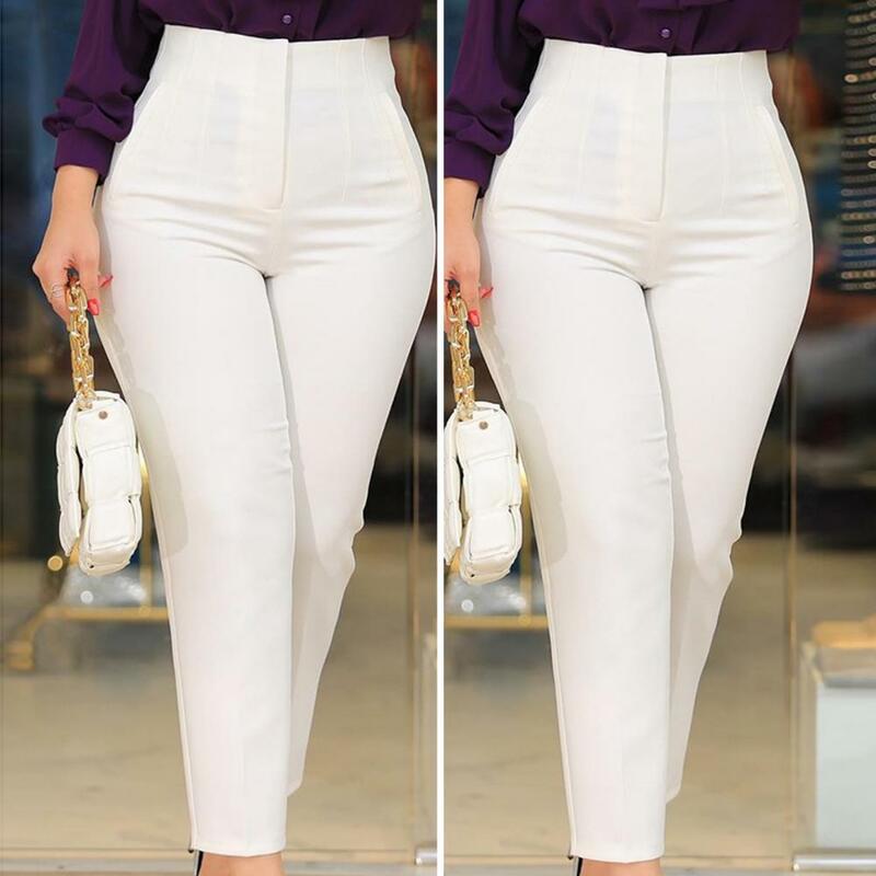 Charming Women Trousers 3D Cutting Workwear Thin Solid Color Straight Leg Suit Pants