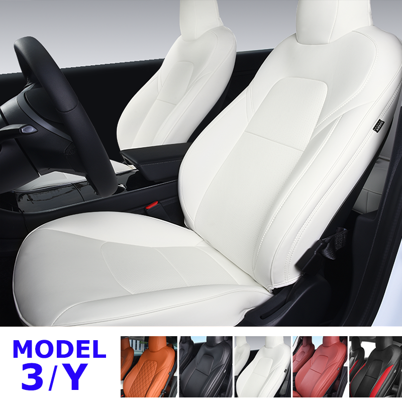 ل تسلا نموذج 3 Y 2018 2019 2020 2021 2022 2023 خدمة التخصيص الداخلية اكسسوارات السيارات الأبيض مجموعة كاملة مقعد السيارة يغطي