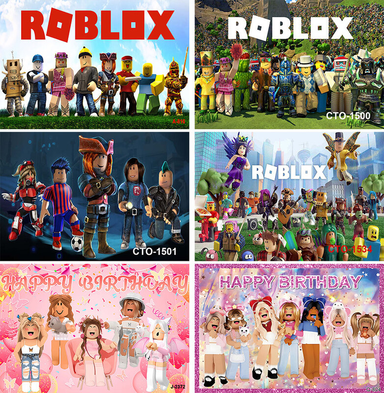 Roblox mundo Virtual de dibujos animados, decoración de fiesta de juego, Pancarta, Fondo de cumpleaños para niños, fotografía de tela