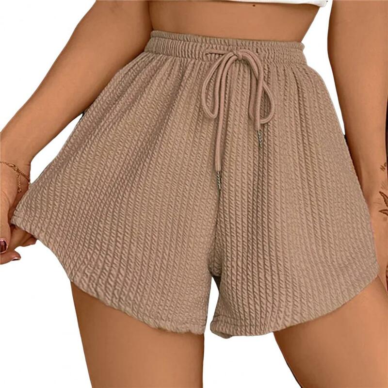 Celana pendek Mini wanita, celana pendek serut musim panas dengan pinggang elastis tinggi saku Hem tidak teratur ukuran besar A-line kasual olahraga