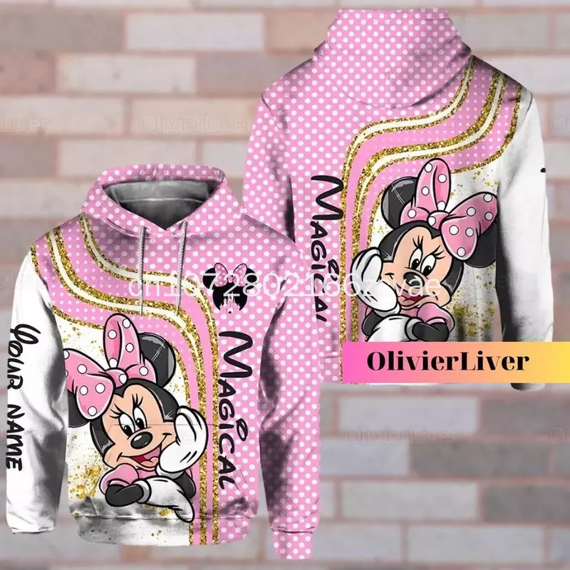 Zomer Op Maat Gemaakte Disney Minnie Hoodie 3d Print Casual Fashion Street Sports Shirt Heren En Dames Kinder Hoodie