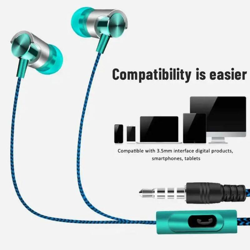 Słuchawki douszne stereo 3,5 mm Przewodowy kabel nylonowy Słuchawki douszne z mikrofonem dla