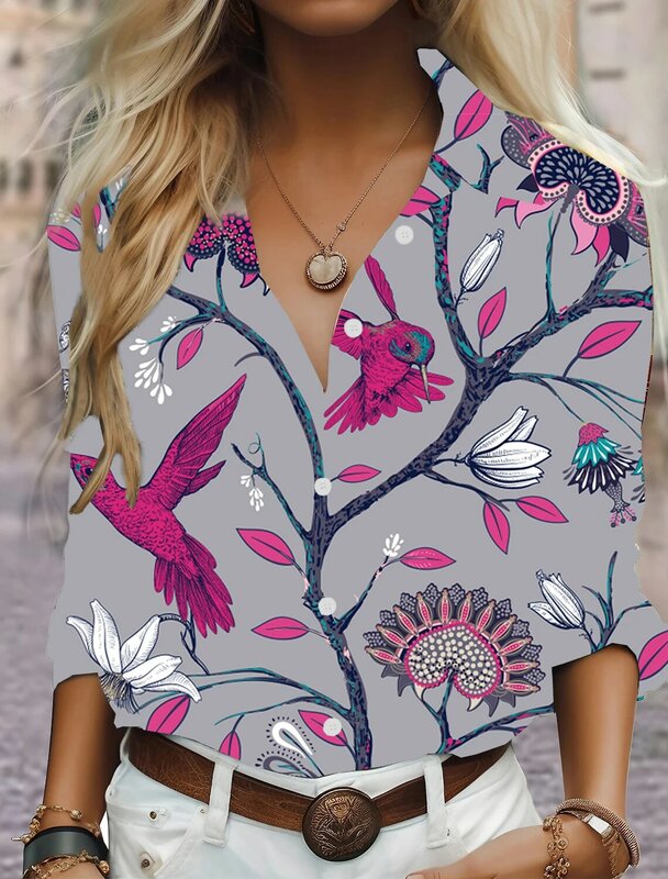 Camisa de manga larga para mujer, camisa de Animal HD de alta calidad, cómoda y transpirable, para uso diario, diseño de botones a la moda, 2024