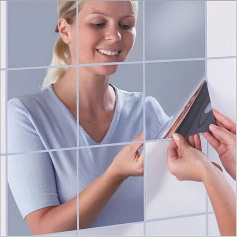 Зеркальная настенная наклейка, прямоугольная самоклеящаяся комнатная декоративная зеркальная фольга высокого качества 50x50 см