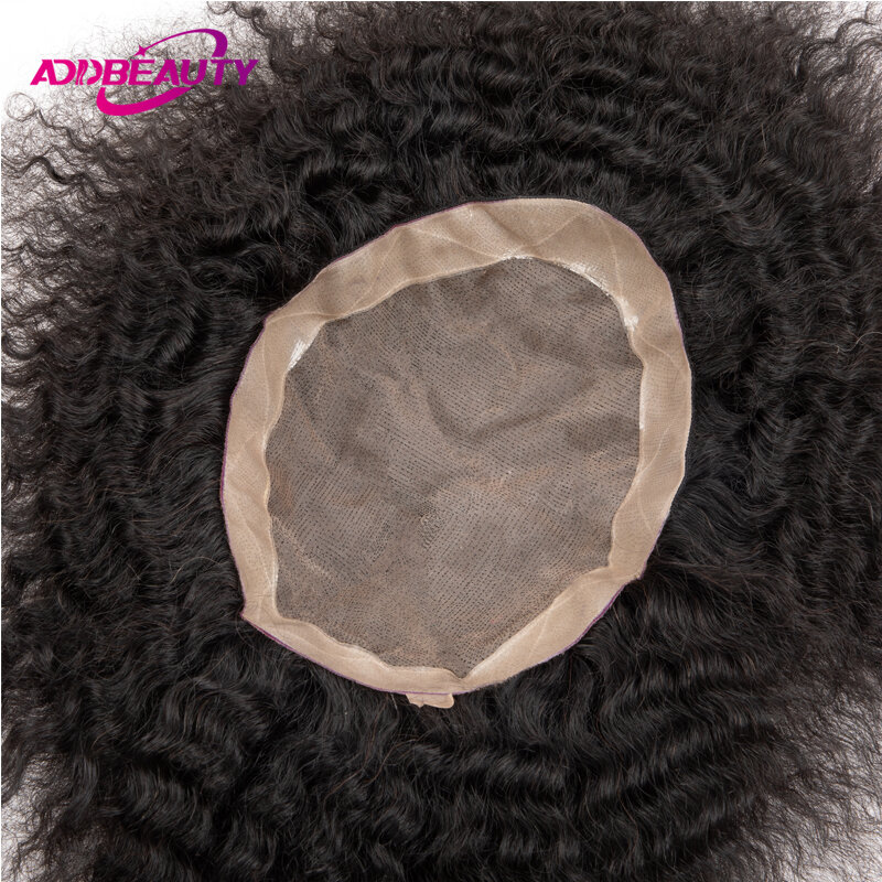 Men Toupee Human Hair Fine Mono NPU Indian Human Hair Wigs for Man Afro Human Hair System 15mm Curly Hair Topper Natural Color