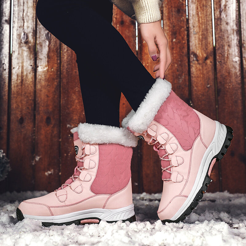 Damyuan-Botas de nieve transpirables para Mujer, botines cálidos de felpa, color rosa, para exteriores, invierno, 2023