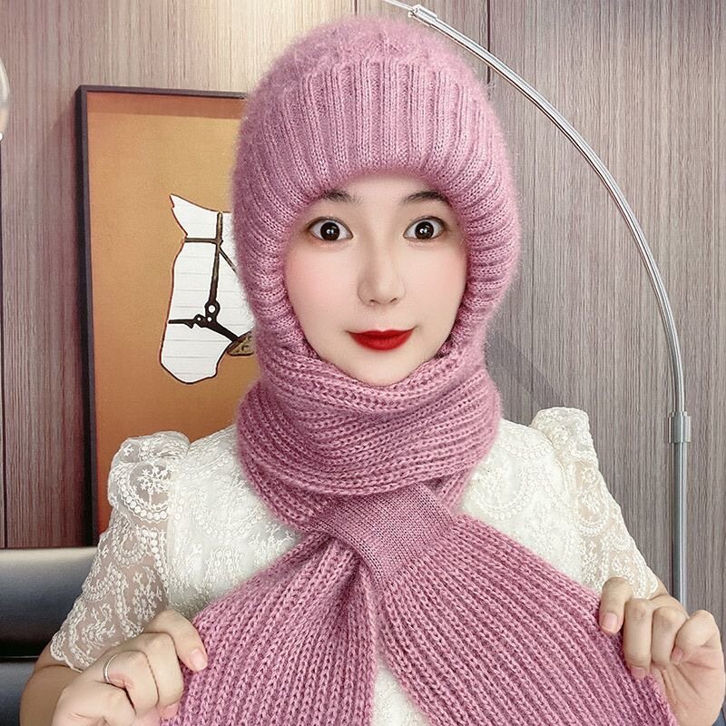 2023 Winter neue einteilige Mütze Schal plus Samt warme Schädel Korea Mode Joker Gesichts schutz gestrickte Mützen für Frauen Mädchen