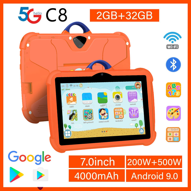 New 5G WiFi 7 Inch Tablet Pc Children's Gift Kids Learning Education Tablets Android 9.0 OS 2GB RAM 32GB ROM Dual Cameras