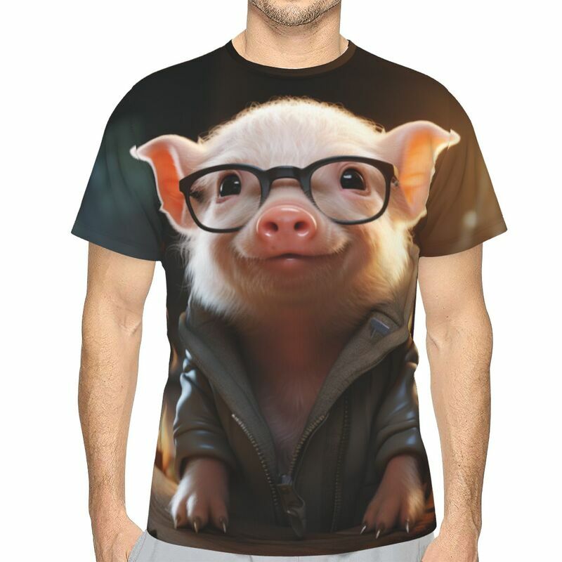 Camiseta de manga corta Y2K para hombre, camiseta fresca y transpirable con estampado de cerdo en 3D, Top holgado grande