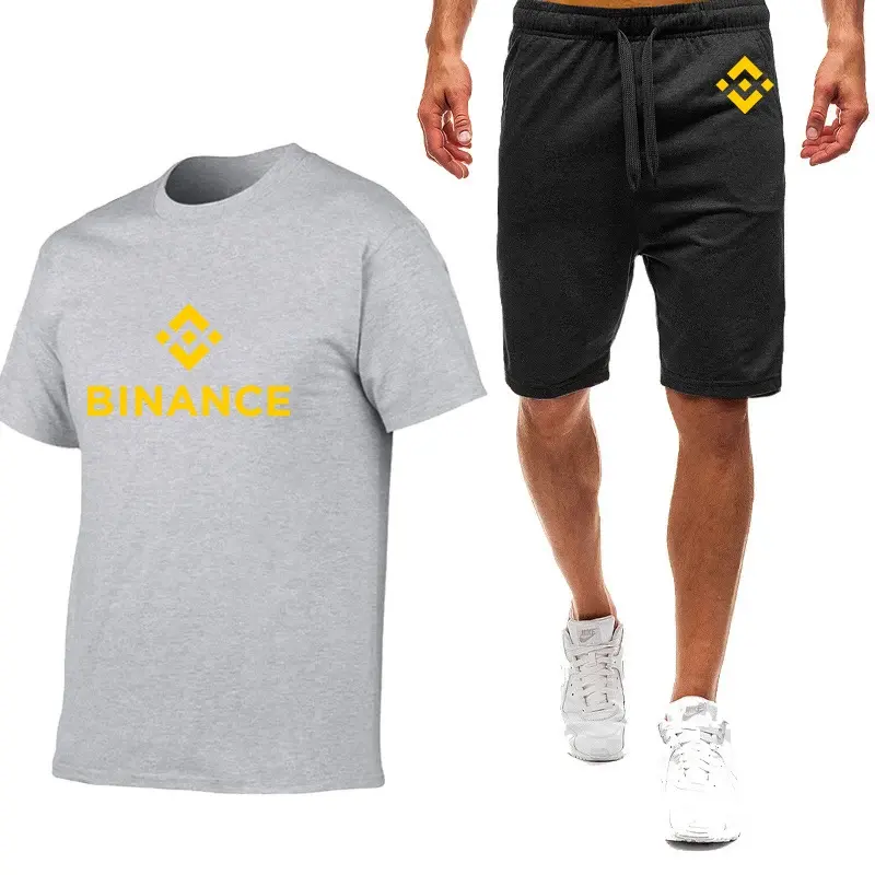 Binance crypto 2024 Herren neue Sommer gedruckt bequeme Kurzarm T-Shirt Tops Shorts Baumwolle Harajuku Sport zweiteilig Sets