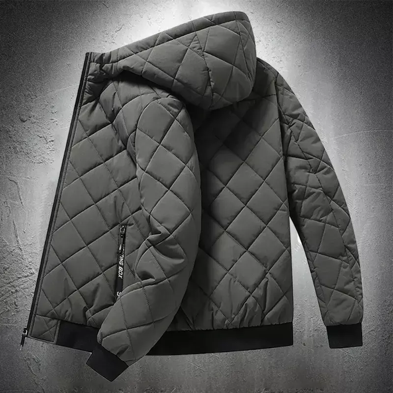 Jacken für Männer mit Kapuze Herbst Winter Baumwolle gepolsterte Jacke Männer Mode Kleidung Raute Textur lässig Parkas große Größe 4xl