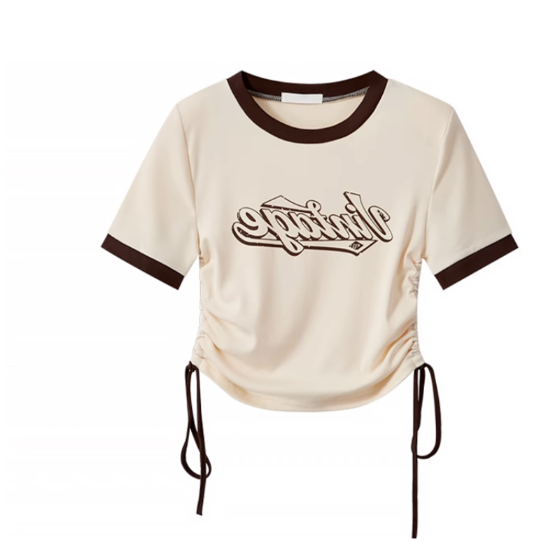 Summer Sweet Cool Set Women's American Retro Shoulder Short T-shirt+High Waist Hip Hop Workwear Two Piece Set Fashion