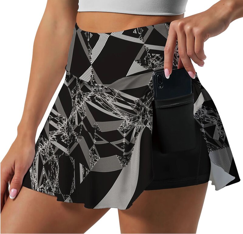 Women's High Waist Fitness Skirt Yoga Pleated Skirt Double-Layer Tennis Golf Skirts With 2 Pockets Anti-glare Sportswear