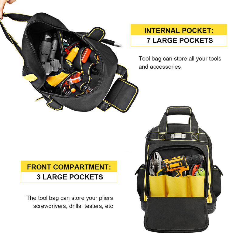 AIRAJ Shoulder Tool Backpack Large Waterproof Electrician Repair  Installation Portable Canvas Thickened Wear-Resistant Backpack