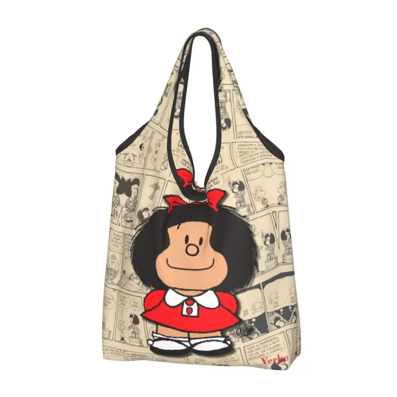 Vintage Mafalda Manga torby zakupy spożywcze Kawaii Shopper torby na ramię duża pojemność przenośna torebka z komiksu Quino