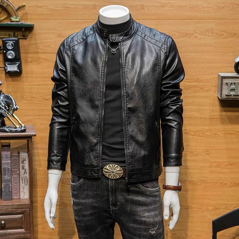 Jaqueta de couro PU masculina, casaco à prova de vento manga comprida, roupas vintage, bombardeiro streetwear