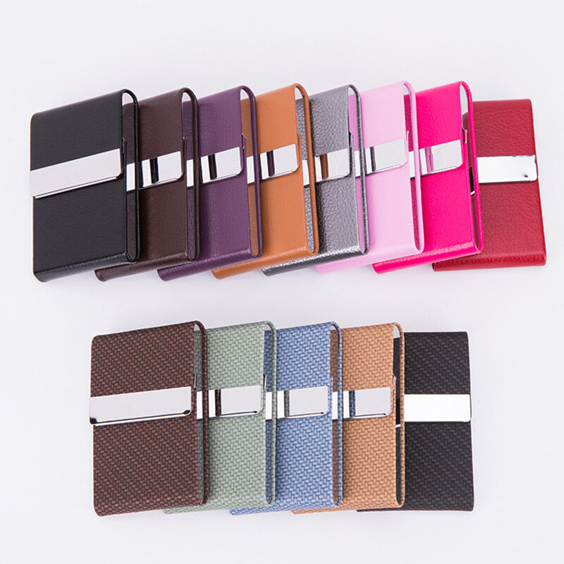 Fashion PU Leather Business Card Holder with Magnetic Buckle Slim Pocket Name Card Holder Stainless Steel Credit Card ID Case