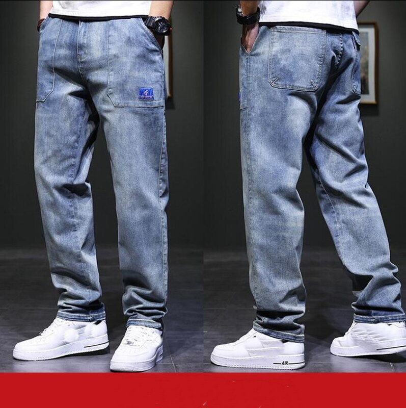 Jeansy męskie luźna, workowata spodnie dżinsowe spodnie Cargo patchworkowe spodnie na co dzień rozmiar 28-44