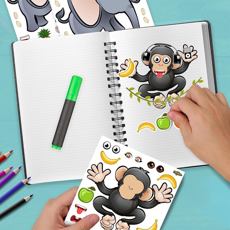 Stiker Puzzle gaya multi-pola DIY, mainan edukasi kreatif pembelajaran utama hewan kartun untuk anak-anak hadiah permainan