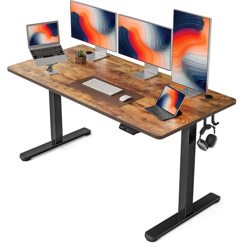 Altura Ajustável Elétrica Standing Desk, Sit Stand Up, Home Office, Mesa de Computador, Rústico Brown, 63x24"