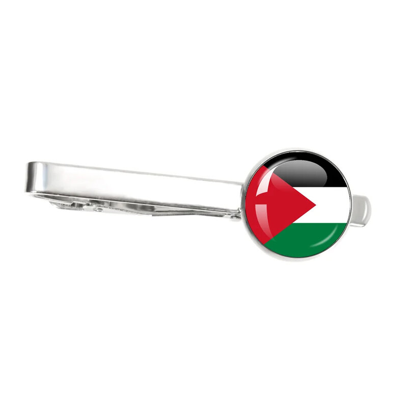 1PCS Palestine Nation Flag Tie Clips Clothing Accessories Glass Cabochon Tie Clips Men Shirt Cufflinks Pins Fashion Jewelry Gift