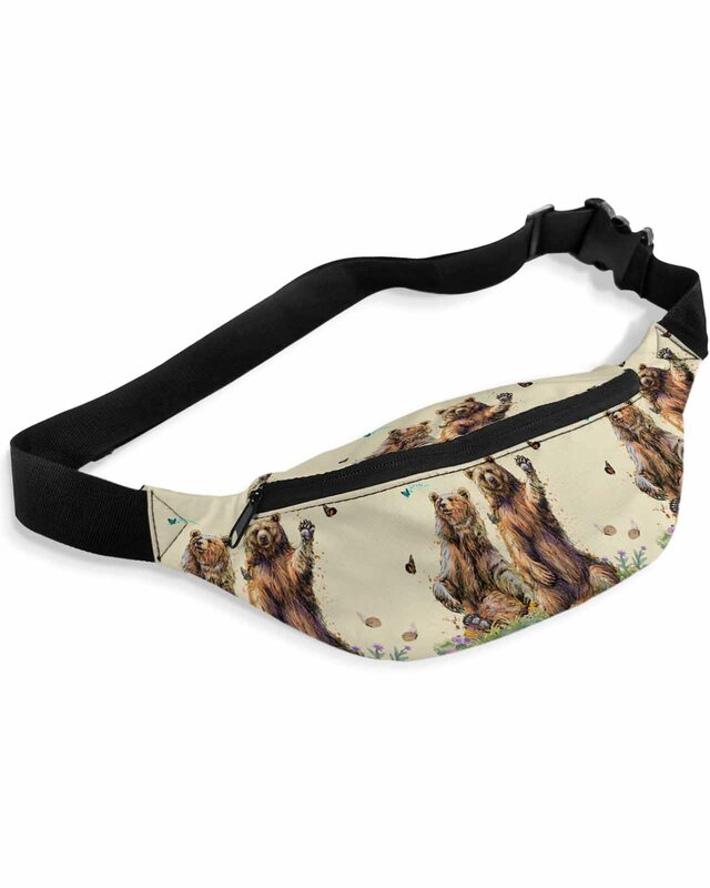 Bear Painting Butterfly Grassland Nature Phone Belt Bag Wallet Pouch Waterproof Waist Bag Fanny Pack for Women Men
