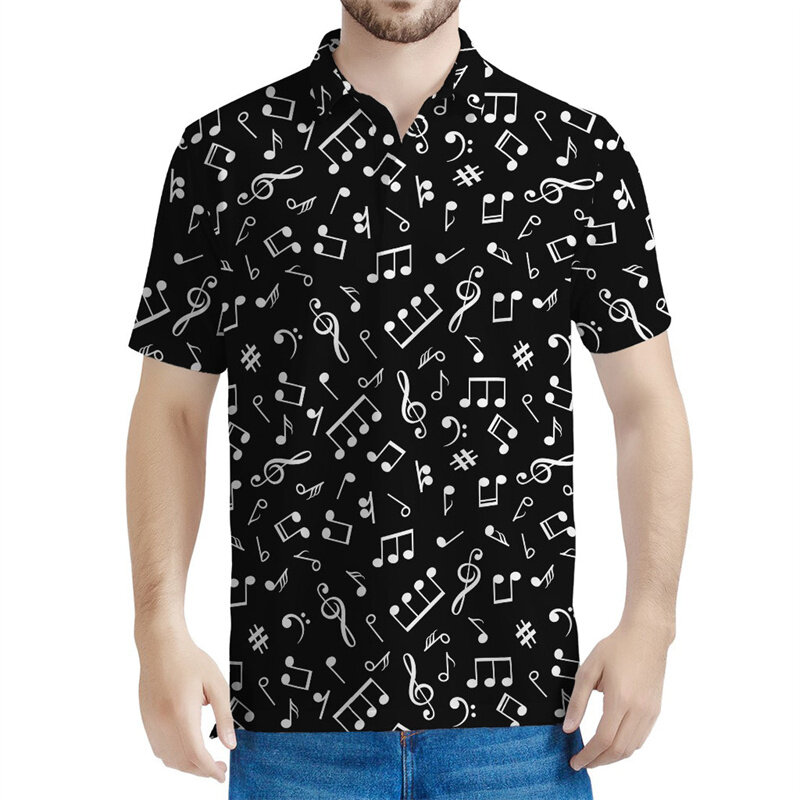 Fashion Music Notes Graphic Polo Shirts Men 3d Printed T-shirt Women Summer Street Short Sleeves Y2k Tops Loose Tee Shirt