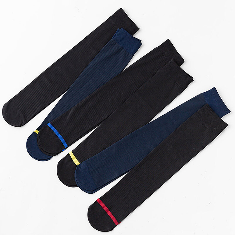 Man Short Silk Socks Business Thin Nylon Striped Breathable Soft Elastic Below Knee Calf Formal Wear Crew Socks Gentleman