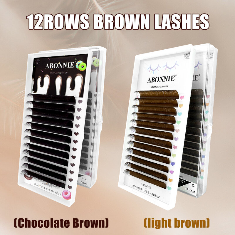 Abonnie-extensiones de pestañas de visón, Color marrón oscuro, mezcla de 8-15mm, individuales, de alta calidad, naturales, coreanas