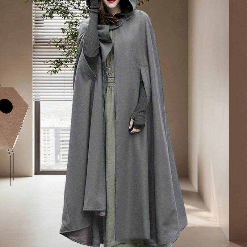 Jubah bertudung wanita, syal panjang musim dingin hangat tebal longgar, diperpanjang, gaya abad pertengahan, segel kancing tunggal, jubah bertudung