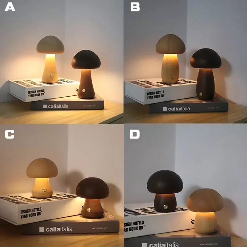 INS LED Night Light With Touch Switch Wooden Cute Mushroom Bedside Table Lamp For Bedroom Childrens Room Sleeping Night Lamps