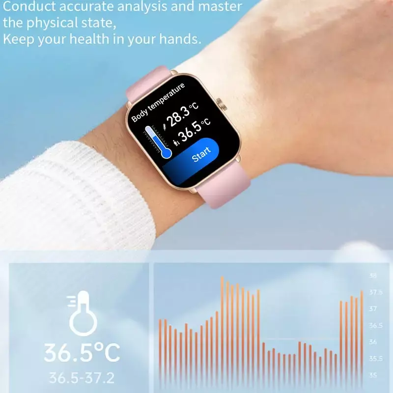 Relógio Inteligente Impermeável para Homens e Mulheres, Chamada Bluetooth, Temperatura Corporal, Esportes, Fitness, Pedômetro, IP67, Android, iOS, Mais Novo, 2024