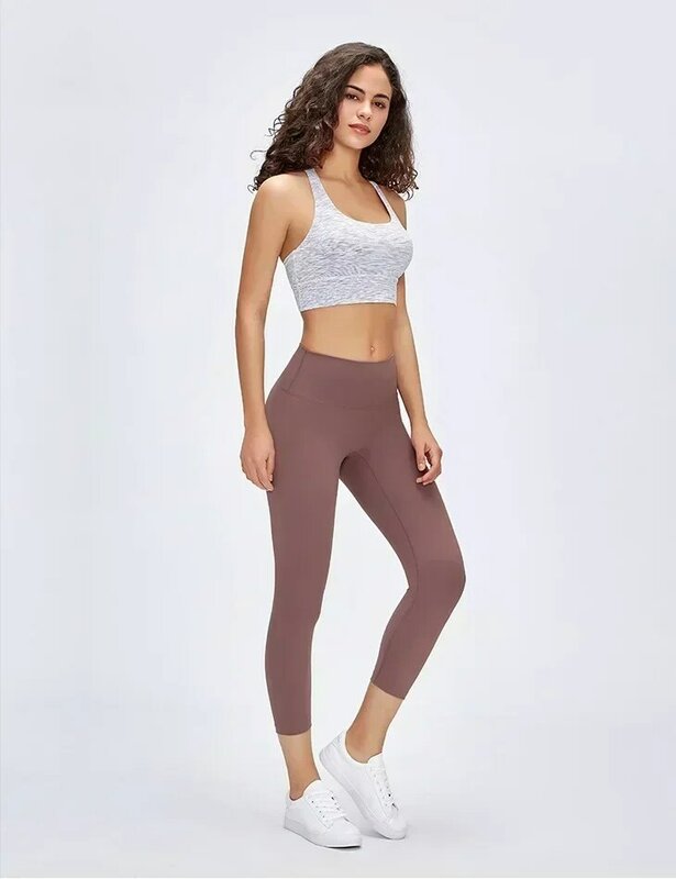 Lemon Women Yoga Leggings High Waist Fitness Sport Pants 20" Jogging Gym Tights Breathable Calf-length Trousers Sportswear