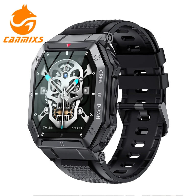 Canmixs K55 Militair Smart Watch Mannen 1.85Inch 2022 Bluetooth Call 350Mah 24H Gezonde Monitor Outdoor Ip68 Waterdichte Smartwatch