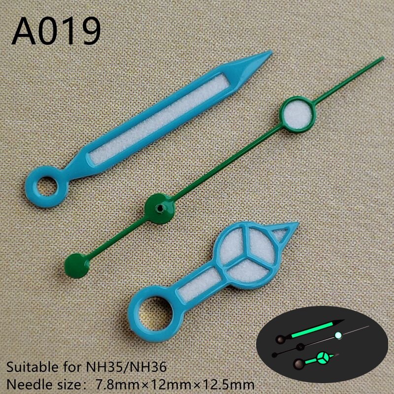 고품질 벤츠 스프로트 핸즈, NH35, NH36 용 녹색 발광 시계 포인터, 8mm * 12mm * 12.5mm