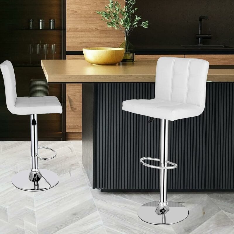 Set of 2/4 Bar Stools for Kitchen, Modern PU Leather Swivel Adjustable Counter Height Swivel Stool with Square Back(Black/White)