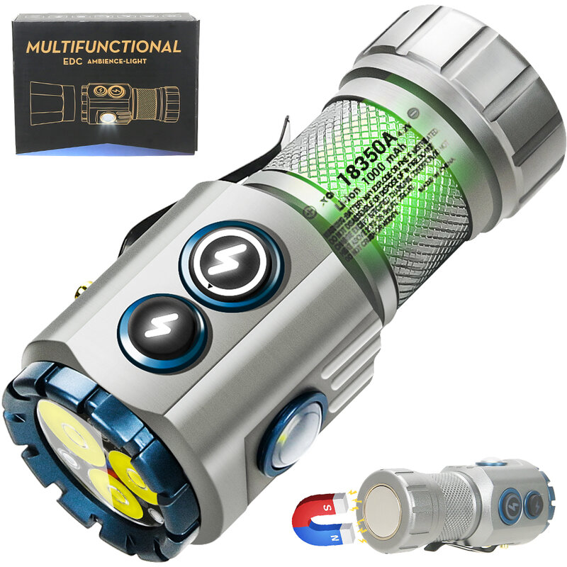Mini EDC recarregável lanterna de bolso com Clip Magnet, 2000 Lumen, poderoso, IP67, impermeável, LED Compact
