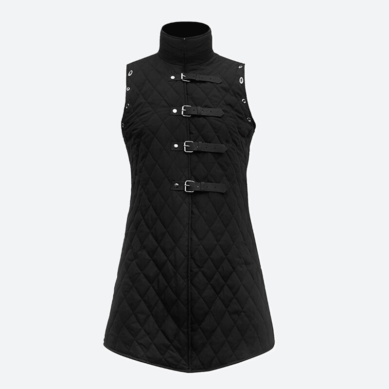 Men Sleeveless Medieval Armor Retro Cotton Jacket Studded Belt Buckle Pirate Stand Collar Jacket Cosplay Costume Mens Clothing
