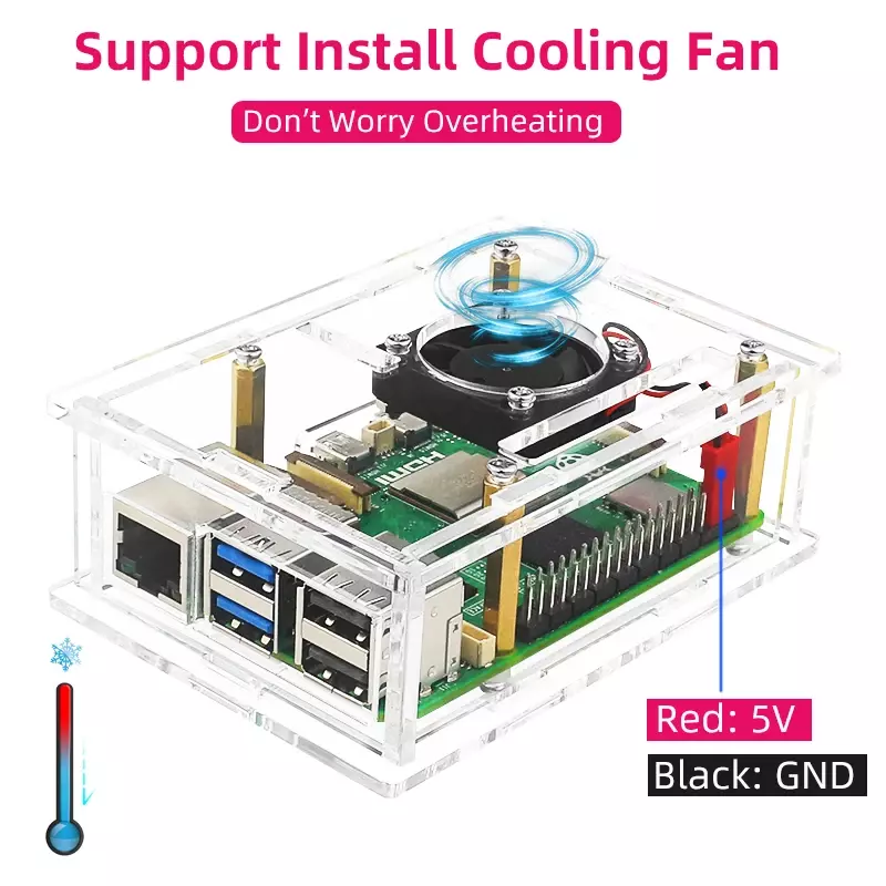 New Raspberry Pi 5 Acrylic Case Transparent Shell Optional Cooling Fan Copper Aluminum Heatsink for Pi 5