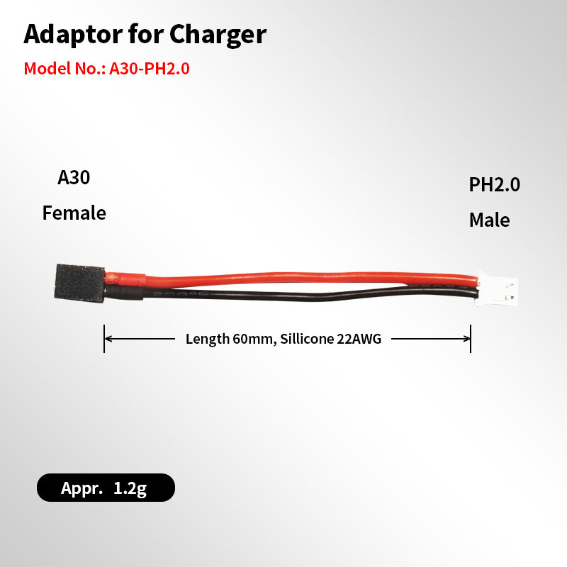 GNB kabel adaptor A30/BT2.0-PH2.0, untuk BT2.0 A30, colokan 1S baterai dengan 1.0mm konektor pisang Meteor65, 1S baterai 5/10/15/20 buah