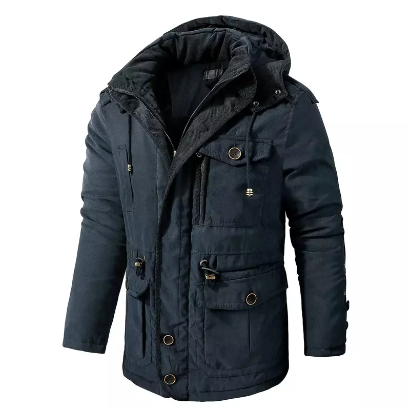 겨울 플리스 파카 남성용 따뜻한 방풍 재킷, 두꺼운 후드 파카 코트, 모피 안감 겉옷, 캐주얼 코튼 패딩 재킷