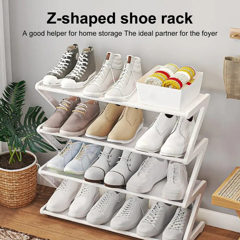 Closet Shoe Storage Z-shaped Shoe Storage Rack with 4 Tiers for Home Dorm Easy Installation Stable Free Standing for Entryway