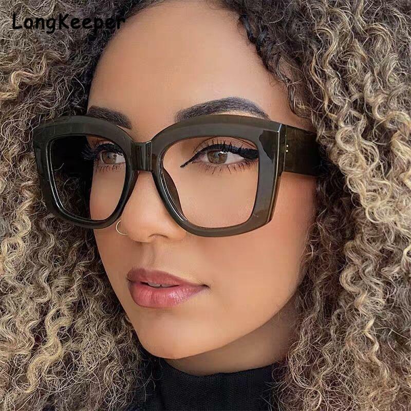 2024 New Wide Legs Clear Anti Blue Light Frame Women Glasses Transparent Thick Colorful Square Optical Polygon Large Eyeglass