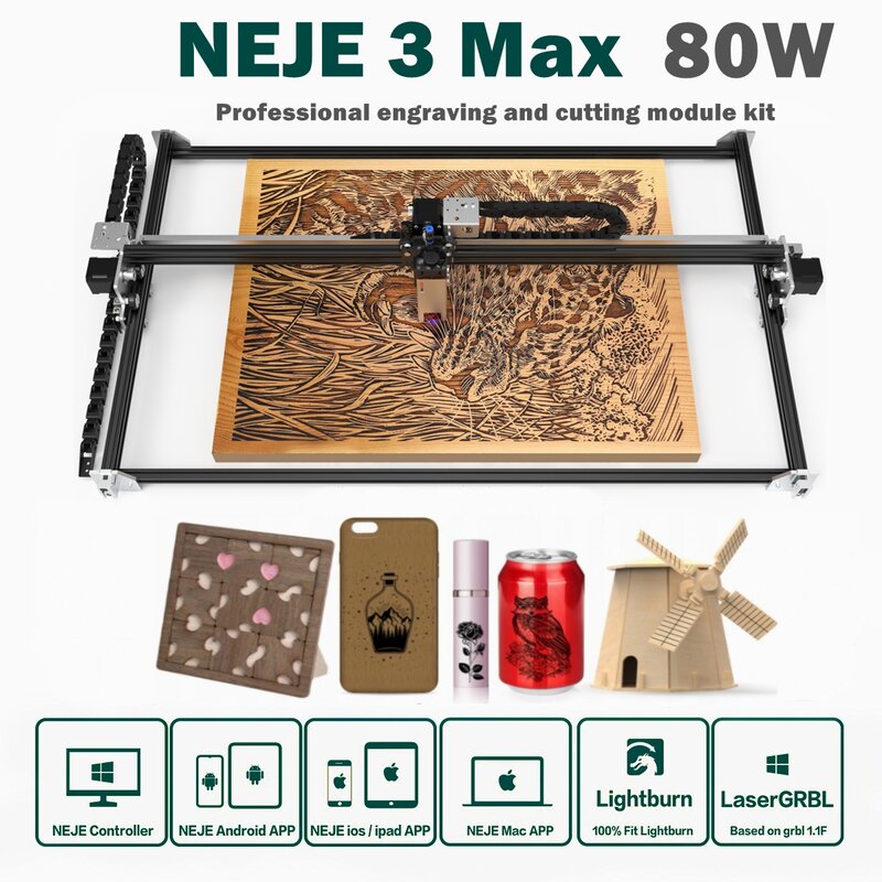 NEJE-3 Max 80W 강력한 E40/A40640 CNC 레이저 조각기, 금속 조각, 목재 절단기, DIY 도구, 프린터, 레코더, 라이트번